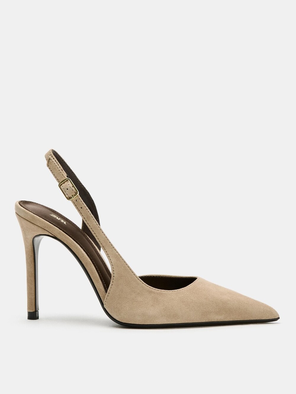 Zara New Women's Asymmetrical Beige Suede Slingback Pointed-Toe Heels Size 8